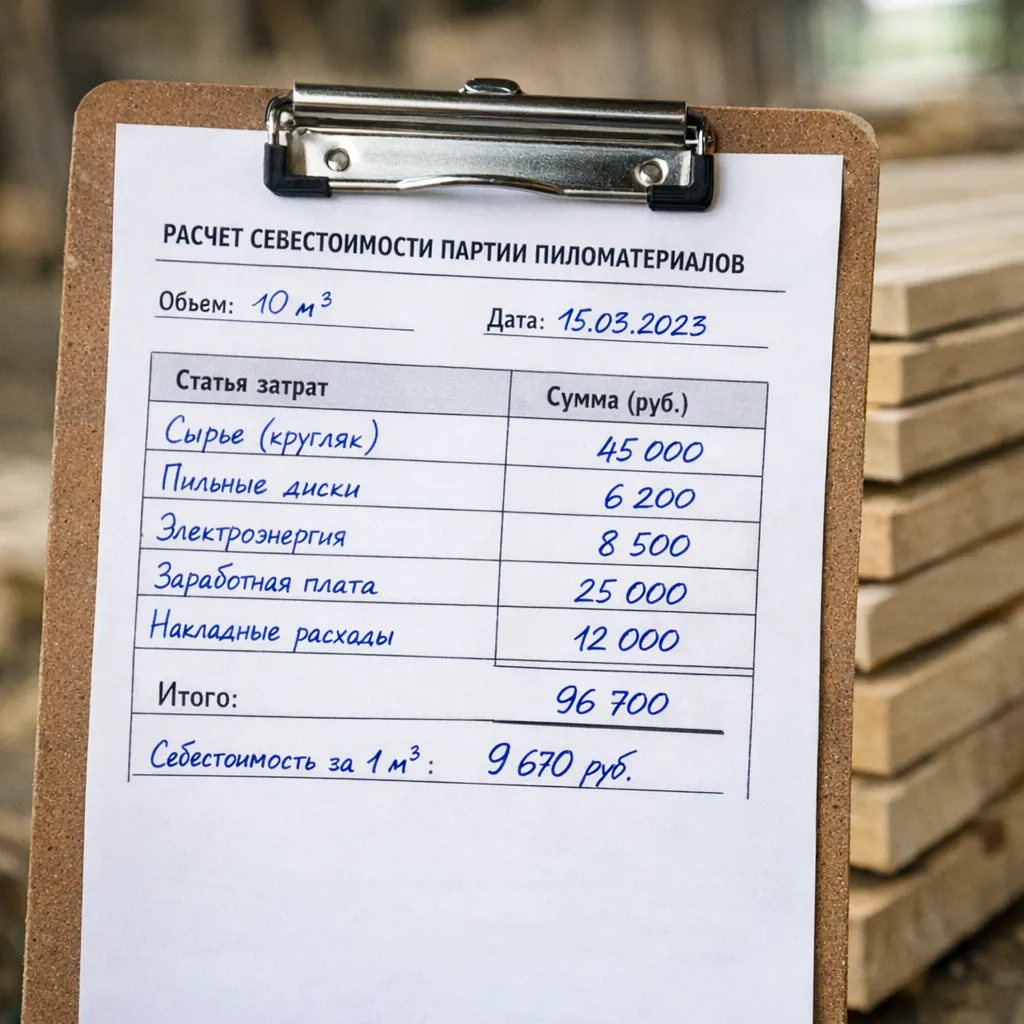 Калькуляционная карта партии пиломатериала на лесопилке — расчёт себестоимости по статьям