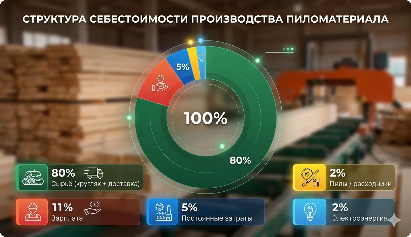Структура затрат лесопильного производства в процентах
