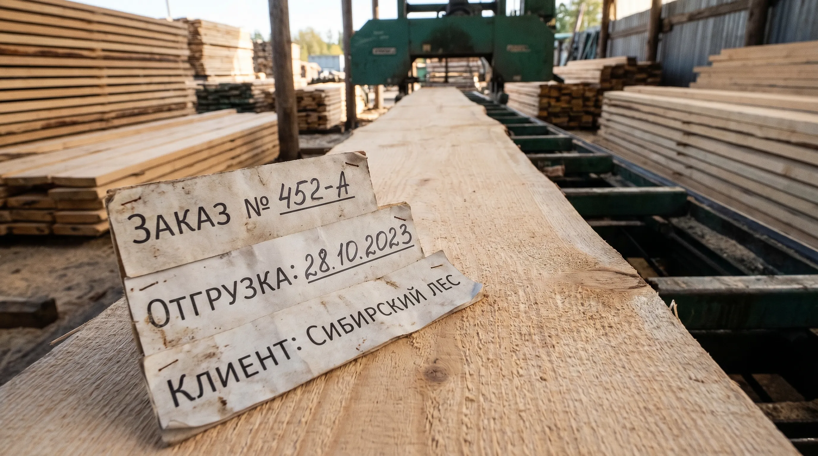 Доска с карточками заказов на складе пилорамы — ручная система резервирования пиломатериала