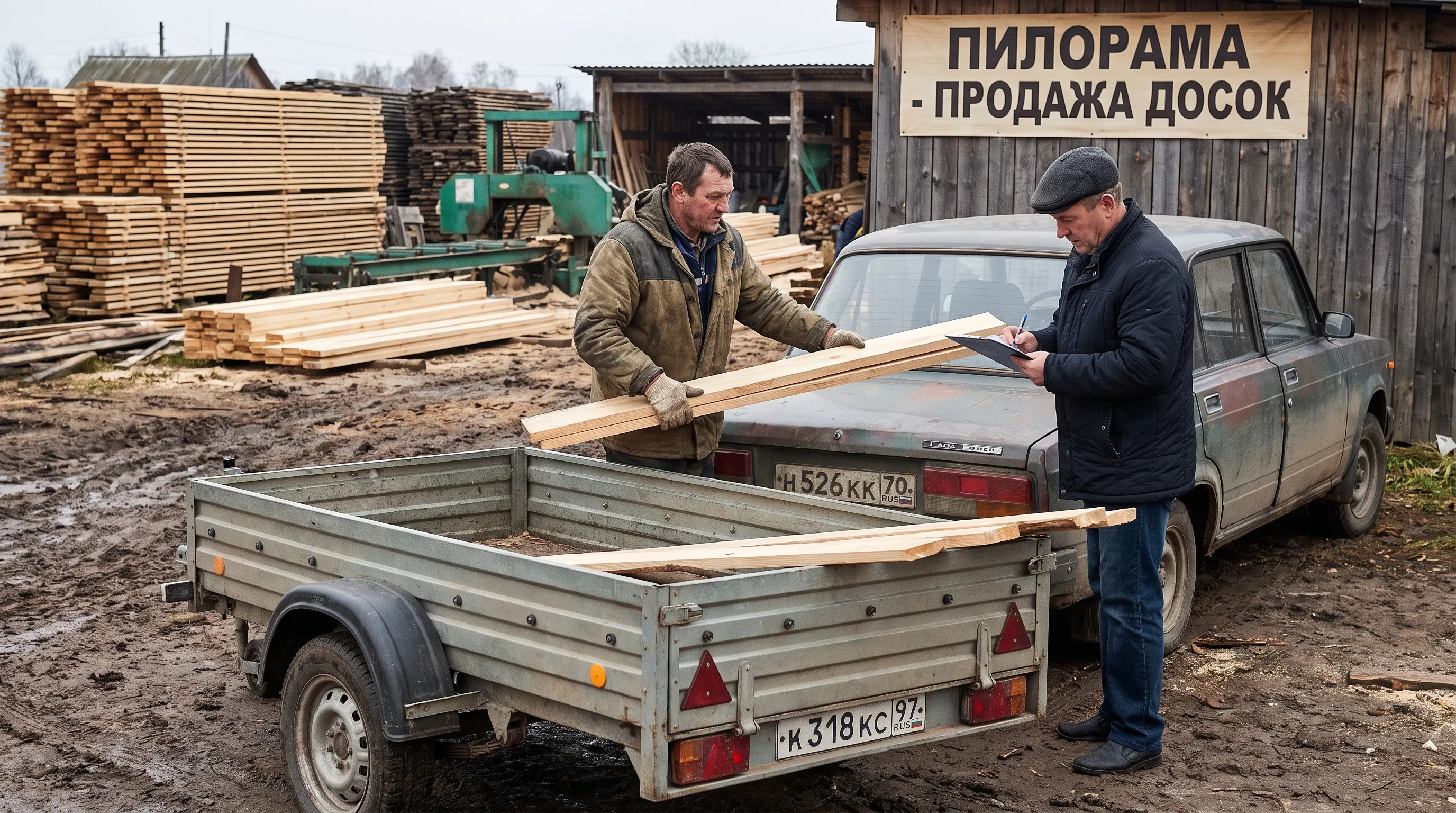 Кладовщик отпускает доски частному покупателю и оформляет продажу